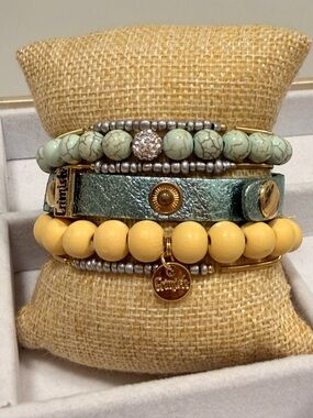 Erimish Mint Green & Yellow Layered Bracelet Stack